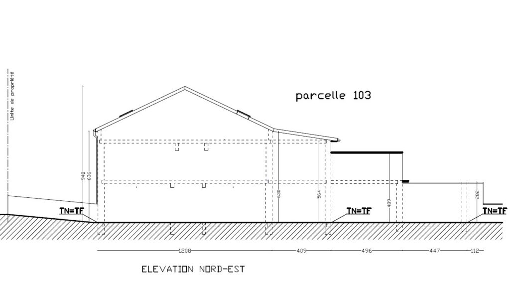 extension d'une maison existante. plan des élévations nord est 