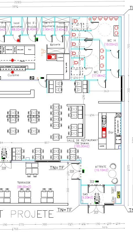 plan projeté du restaurant après restauration